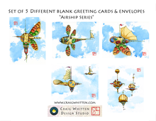 Load image into Gallery viewer, Greeting Card Set - Airships - Set of 5 different cards